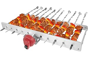 ‎BEM RAMBO Grillaufsatz mit Motor inkl. 12 Spieße + Powerbank, Drehspieße aus Edelstahl, Schaschlikgrill, Mangal