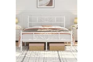 Yaheetech Struttura Letto Matrimoniale in Ferro Battuto a Doghe 160 x 200 cm Testiera Elegante in Metallo Stile Rustico Moderno Bianco