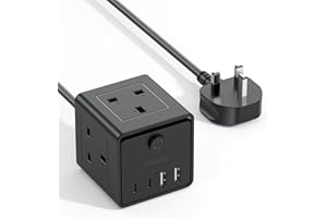 AODENG Extension Lead with 4 USB Slots and Switch, 3 Way Multi Plug Extension Cable with 2 USB C, UK Desktop Power Extension Cord with Multi Socket, 1.5M Extension Cable for Home Office Travel