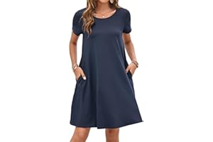 Enmain Abito Estivo Donna a Maniche Corte T-Shirt Vestiti con Tasche Casual Boho Lunghezza al Ginocchio Abito Donna