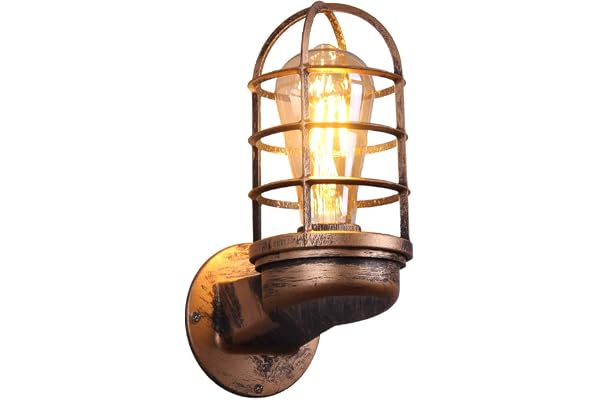 TWSXTE Applique Murale Rétro Éclairage Industriel Vintage Appliques Rustiques Fil Cage En Métal Applique Murale Intérieur Maison Rétro Luminaire (Couleur Rouille) (Sans ampoule)