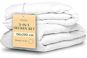 ‎WENDRE WENDRE 4 Jahreszeiten Bettdecke 155x220 2 Teilig – All in One Steppdecke Sommer und Winter Set mit Mikrofaser – 250 GSM Ganzjahresdecke + 150 GSM Sommerdecke Oeko-TEX Zertifiziert & Waschbar