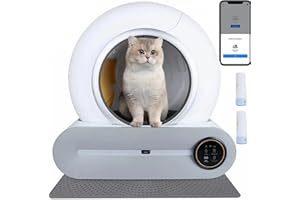 MOXAC Bandeja De Arena para Gatos Autolimpiante, Caja De Arena AutomáTica RobóTica De ProteccióN, Capacidad Extra Grande De 65 litros, Control De Olores, Control De Aplicaciones
