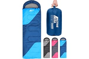 Active Era Sac de Couchage Rectangulaire 3-4 Saisons 0-15°C avec Sac de Compression pour Adultes et Enfants - Duvet Léger, Chaud, Imperméable, Jumelable