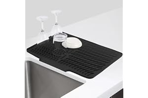 Nicola Dish Drying Mat, 40 x 33CM Large Silicone Draining Mat for Sink, Draining Board Mats, Drying Rack Mat for Kitchen Worktops (Black, 40x30cm)