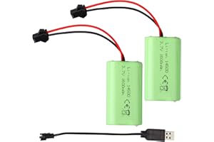 GHONLZIN 2PCS 3,7 V 1600 mAh Li-ION Batteries, Rechargeables Prise SM-2P avec Câble de Chargement USB Convient pour 9962 8837 RC Car Off Road Truck Remote Control Cars Tanks Robots Batterie Universelle