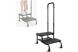 BAKENLON Marchepied avec Poignée pour Personnes âgées, Marche de Baignoire avec Poignée Maintien et 2 Marches, Hauteur Réglable, Marchepied pour Baignoire avec Poignée pour Chevet Cuisine Baignoire, Noir