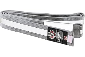 Tatami Fightwear Kids BJJ Rank Belt - 100% Cotton Brazilian Jiu Jitsu Belt - IBJJF Compliant - Grey & White Stripe - M0
