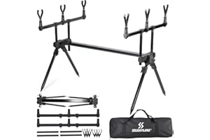 Sougayilang 3 Rod Pod Carp Fishing Rod Pod - Adjustable Height & Length, with Carry Case and 6 Rods Rest Heads + 5m PVA Mesh Refill - Suitable for Carp Bank Fishing