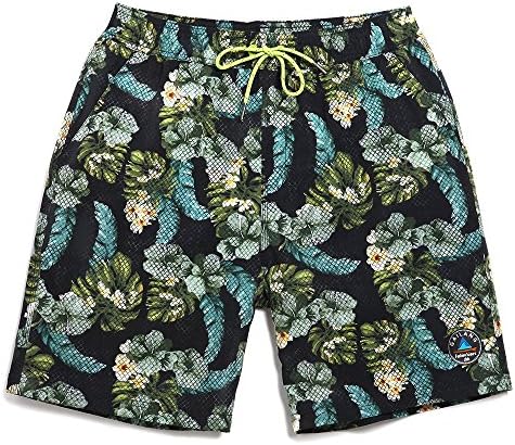 Gailang Summer Men's Floral Printed Surf&amp;Skate Boardshorts Black L
