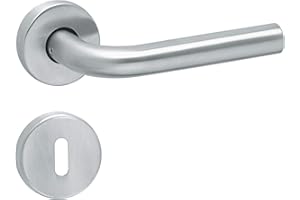 Aperit Türgriff: Edelstahl Türklinke Paar mit Bunbart Rosetten - Drückergarnitur für Innentüren - L-Modell - 49.320.02