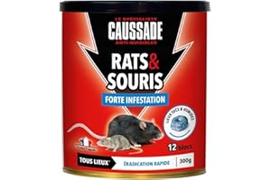Caussade Anti Rats & Souris - Efficacité Radicale – Tous Lieux – 12 Appâts Blocs Pâtes Flocoumafen - Prêt à l'emploi - Une Ingestion Suffit - Fabriqué en France – 300g CARSPT300