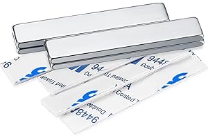 XUIIOSOOKP 4 Pièces Aimants Néodyme, Aimants Puissant Neodyme Adhésifs Extra Forts, 50x10x3 mm Aimant Super Puissants Rectangulaires Adhesif Magnetique, avec 5 Pièces Ruban Adhésif Double Face