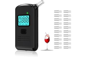 PEHTIY Breathalyzer & Alcohol Tester with 20 Mouthpieces, Professional Breathalysers Portable Alcohol Breath Tester with Digital Blue LCD Display