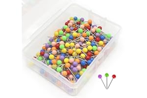 PINEPAN Lot de 200 punaises à tête ronde en plastique avec appliques à pois en acier pour marquage, routes de voyage, adresses 1/8", 10 couleurs