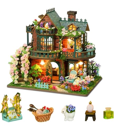Cuteefun DIY Miniatuur Poppenhuis Kit, Houten Poppenhuis met LED, Unieke Handgemaakte Ambachten voor Volwassenen en Tieners om te Bouwen, Maak Je Droomhuis Model (Magisch Kasteel