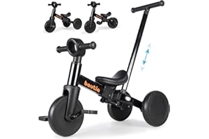 Bautia 5 in 1 Kids Tricycles for 1-4 Year Old, Toddler Balance Bike for Boys Girls Gift Present, Baby Trike with Parent Handle and Removable Pedals for 12 Months+ (No Parent Steering Version)