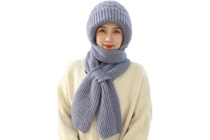LUCKKY Integrated Ear Protection Windproof Cap Scarf, Winter Warm Knitted Hat Scarf, Thickening Beanie Hat Scarf, Winter Hat Scarf Set for Women