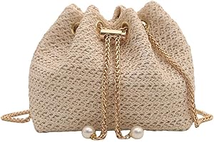 TOFBS Borsa Donna Pochette in Paglia Intrecciata Borse Tessuta Spiaggia Estiva Mare Stile Bohémien con Catena per Vacanze al Mare Viaggi