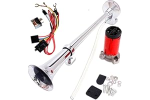 YIYDA Klaxon de voiture 12V 150 dB avertisseur sonore 45 cm chromé / zinc avec compresseur pour corne tous les véhicules camions trains bateaux et camionnettes avec connexion 12 V