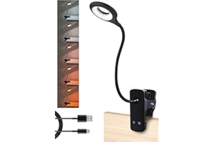 National Lighting Dimmable LED Clip On Light - 4.5W Touch Control LED Lamp with Flexible Neck & Strong Clamp - 5 Colours & Brightness Levels, USB Rechargeable Desk Light - Black