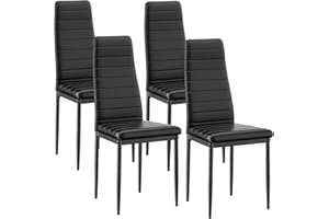buybyroom Sedie Cucina Set da 4, Sedie Soggiorno Imbottite Sala da Pranzo Moderne, Schienale Alto, Gambe in Metallo, Per Arredo Sala da Pranzo,Cucina e Ufficio, Nero