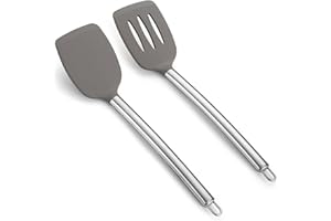 Silicone Spatulas Set, ReaNea Slotted Turner, Solid Turner, Stainless Steel Handle Kitchen Spatulas for Nonstick Cookware, Dishwasher Safe, Easy to Clean