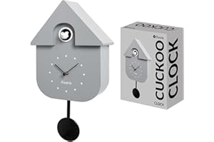 FISURA - Graue Kuckucksuhr mit weißem Zifferblatt. Wanduhr. Originelle Wanduhr als Geschenk. 3 AA-Batterien Nicht enthalten. Maße: 21,5x8x41,5 cm. ABS-Kunststoff, Grau und Schwarz