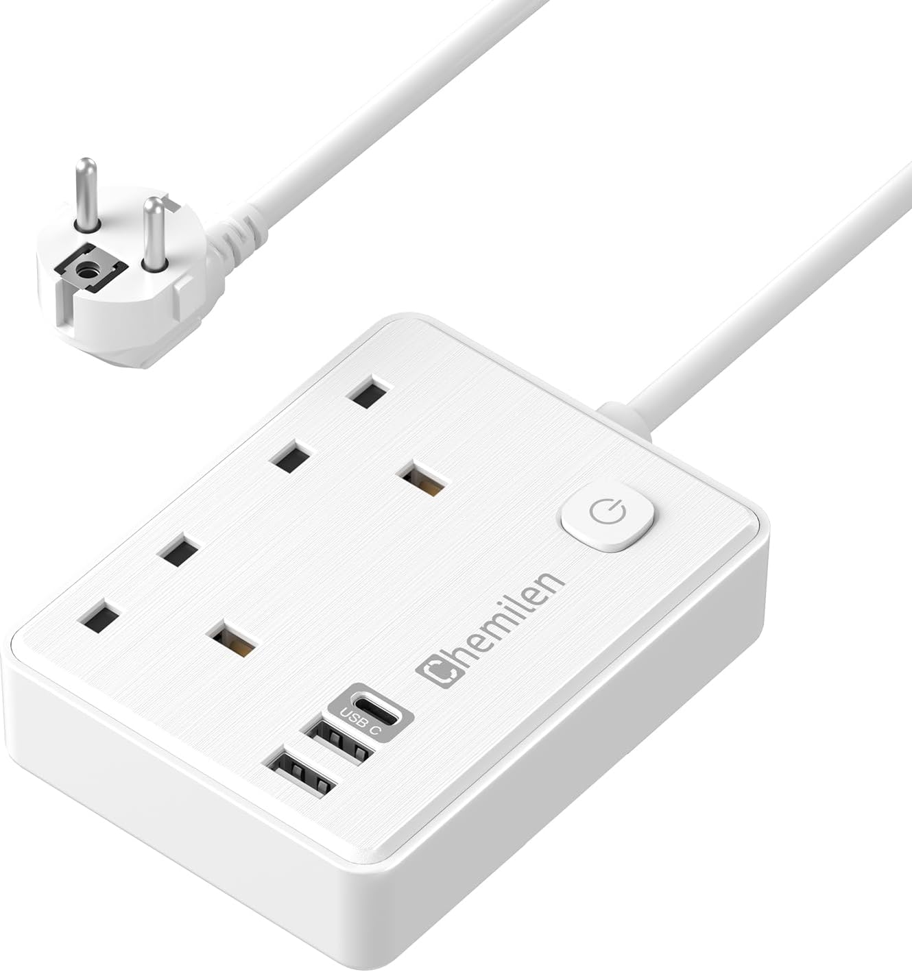 UK to European Plug Adapter 2 UK Outlets & 3 USB Ports, European Plug Adapter with 1.5M Extension Cable for Germany, France, Spain, Turkey, Egypt, Greece, Portugal and More(Type E/F)
