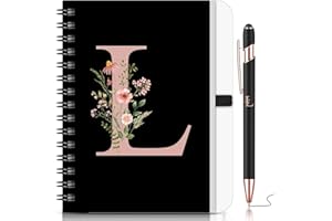 BBTO 1 Set Initial Letter Notebook for Women Personalized Gifts Floral B6 Notebook with Ballpoint Pen for Christmas Birthday Office Supplies(Letter L)