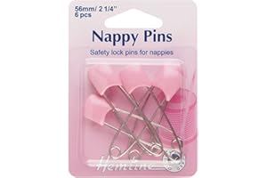 Hemline Épingles de sécurité à langer à langer rose bébé avec verrouillage de sécurité et bouton poussoir en têtes 56 MM 1/10,2 cm