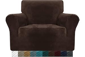 MAXIJIN Housses de Chaise en Velours pour fauteuils Housse de canapé Extensible antidérapante 1 Place Chiens Salon 1 pièce Housse de Protection pour canapé (1 Place, Café Foncé)