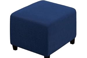 SWJ-swjssb Stretch Corduroy Ottoman Slipcover,Square Footstool Cover Large Brown Grey Black Footrest Pouffe Protector Covers With Elastic Bottom Washable Super Soft Ottoman Covers(Navy,90x90 cm)