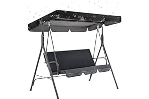tacery Swing Canopy with Seat Cushion Cover Set, Garden Outdoor Swing Chair Cover Set, Replacement Canopy Cover, Waterproof Swing Seat Protect Cover, 3 Seater Swing Chair Canopy Top Pads, Black