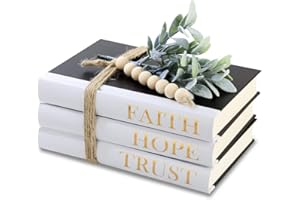 KROUCOCO Decorative Hardcover Quote Books,Black and White Decoration Books, Farmhouse Stacked Books,HOPE | FAITH | TRUST (Set of 3) Stacked Books for Decorating Coffee Tables and Bookshelf