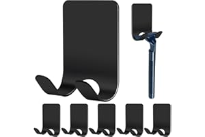 AUXSOUL Pack of 6 Razor Holder Shower No Drilling Multi-Purpose Hooks Stainless Steel Self-Adhesive Razor Holder Shower Wall Hook Razor Holder Shower, Black