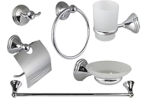 Vetrineinrete® Set bagno in acciaio cromato e vetro satinato 6 pezzi moderno accessori arredo bagno bianco 52919 P92