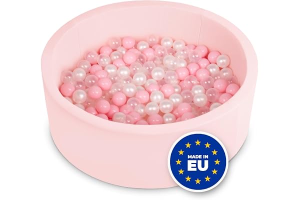 SELONIS Piscine À Balles Ronde en Mousse 90X30cm/200 Balles pour Bébé Enfant, Rose: Rose Poudré/Perle/Transparent