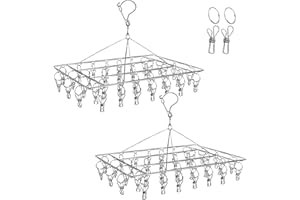 DARUITE Etendoir Chaussette, Étendoir à Linge à Suspendre avec 36 Pinces,Séchoir à Chaussettes,Crochet à Linge,Exterieur Solide,Pinces a Linge INOX pour Chaussettes(2 Pack)