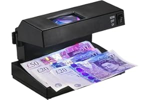 Benkeg Tragbarer gefälschter Banknotenprüfgerät mit Bargeld-Banknoten Hinweis Checker Machine-Unterstützung UV- und Wasserzeichenerkennung mit Lupe Forged Money Tester für USD Euro Pound, EU-Stecker