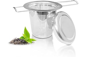 WinGluge 304 Edelstahl Teesieb für Losen Tees, Teeei für Tasse, Teefilter für Teekannes, Tees Sieb mit Deckels, Tea Infuser, Teezubehör, Geeignet Tassen und Teekannens, Faltbare Griffe, Feinmaschig
