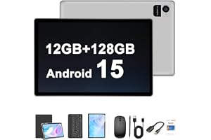 Crelander 10,1 tum Android 15- , 12 GB + , 5 000 mAh batteri, 1 280 x 800 HD-pekskärm, bluetooth/wifi, set med