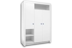 ‎STELLA TRADING Stella Trading PAULA Eleganter Babyzimmer Kleiderschrank 3-türig - Vielseitiger Drehtürenschrank mit viel Stauraum in Weiß - 137 x 195 x 56 cm (B/H/T)