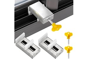 YYHCC Lot de 2 verrous de fenêtre coulissants, verrous de fenêtre réglables, sécurité enfant, serrure de fenêtre, butée de fenêtre, en alliage d'aluminium, serrure de sécurité avec clé