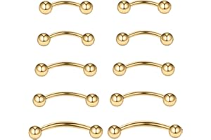 Gojewen 10pcs Curved Barbells for Eyebrow Lip Daith Rook Helix Septum Bridge Belly Bar Piercing 16G Stainless Steel 6mm 8mm 10mm