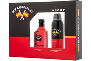 SPAGNOLO - Sport Colonia 75 ml + Desodorante en Spray 200 ml, Estuche de Regalo Hombre, Eau de Toilette Natural y Masculina, Aroma Amaderado Especiado, Fragancia Fresca, Enérgica y de Larga Duración