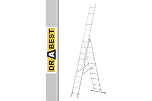 DRABEST Scala Base in Alluminio per Casa a 3 Elementi – Scaletta 3x10 Gradini – Scaletta Leggera in Alluminio – Scala Pieghevole per Casa – Portata 150 Kg – 45x270x16cm