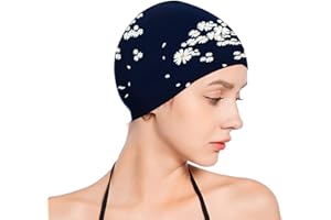 RDWESZOD Femmes Filles Silicone Bonnet de Bain, imperméable Floral imprimé Long Hair Swim Cap