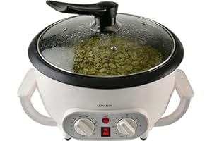 ‎LEONEBEBE Palarnia kawy, elektryczna maszyna do prażenia, ziarna kawy, orzechy ziemne, orzechy nerkowca, kasztany, regulowana temperatura, pojemność 750g do stołówki, sklepu, domu (regulator czasowy)