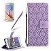 Produktbild Girlyard Lederhülle für Galaxy S7, Blätter Blumen Muster Design Schutzhülle Wallet Flip Case mit Lanyard Strap Handyhülle Standfunktion Karteneinschub und Magnetverschluß Etui für Samsung Galaxy S7 - Lila